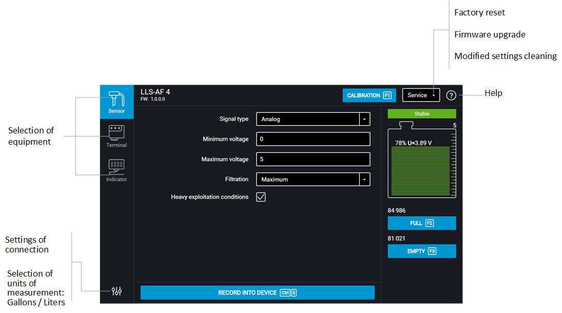 Setting of Omnicomm LLS sensor on a PC 