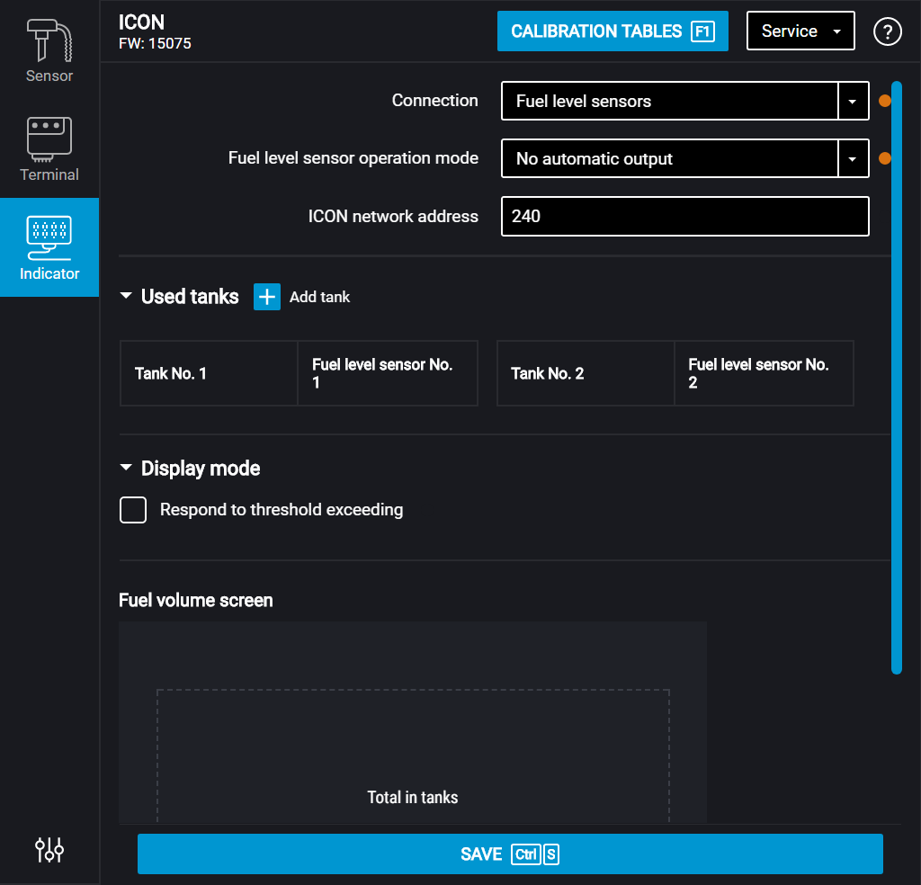 The «Settings» window of Omnicomm Configurator 