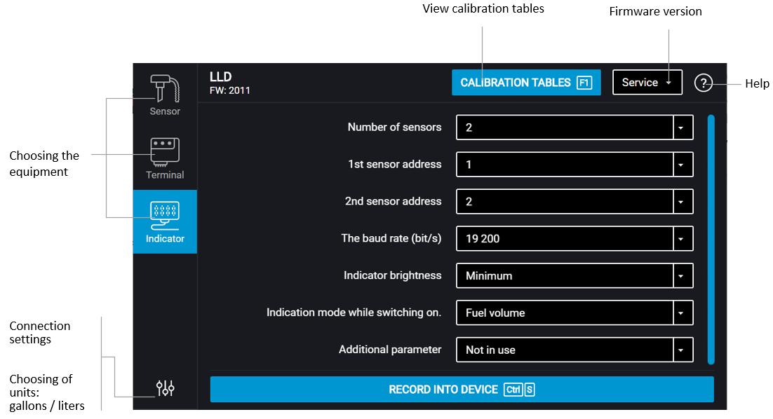 The “Settings” window of the Omnicomm Configurator 