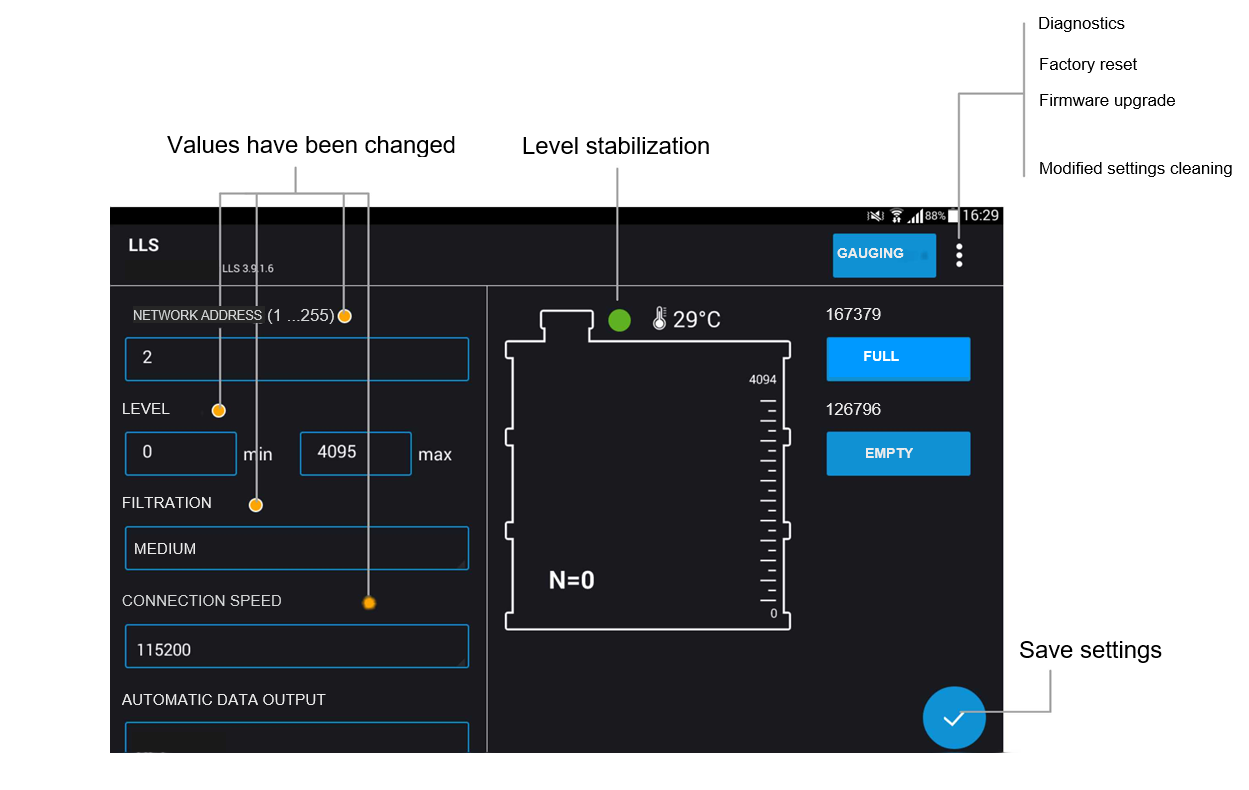 Configurating Omnicomm LLS on tablet 