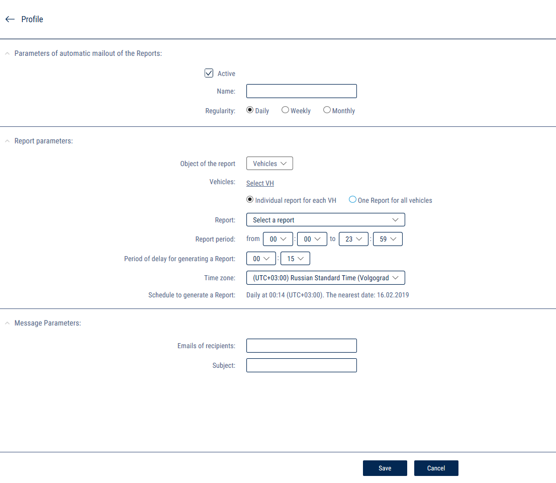 Automatic report mailout parameters 