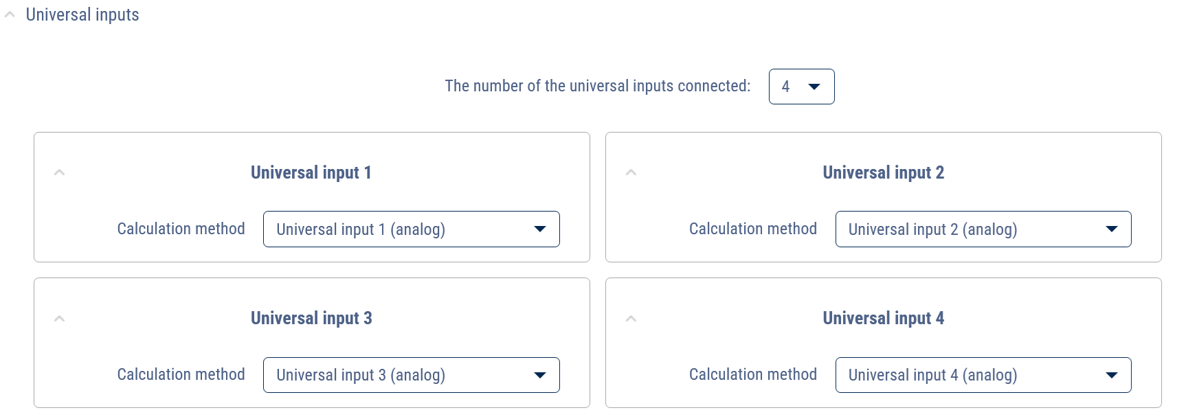 Universal inputs tab 