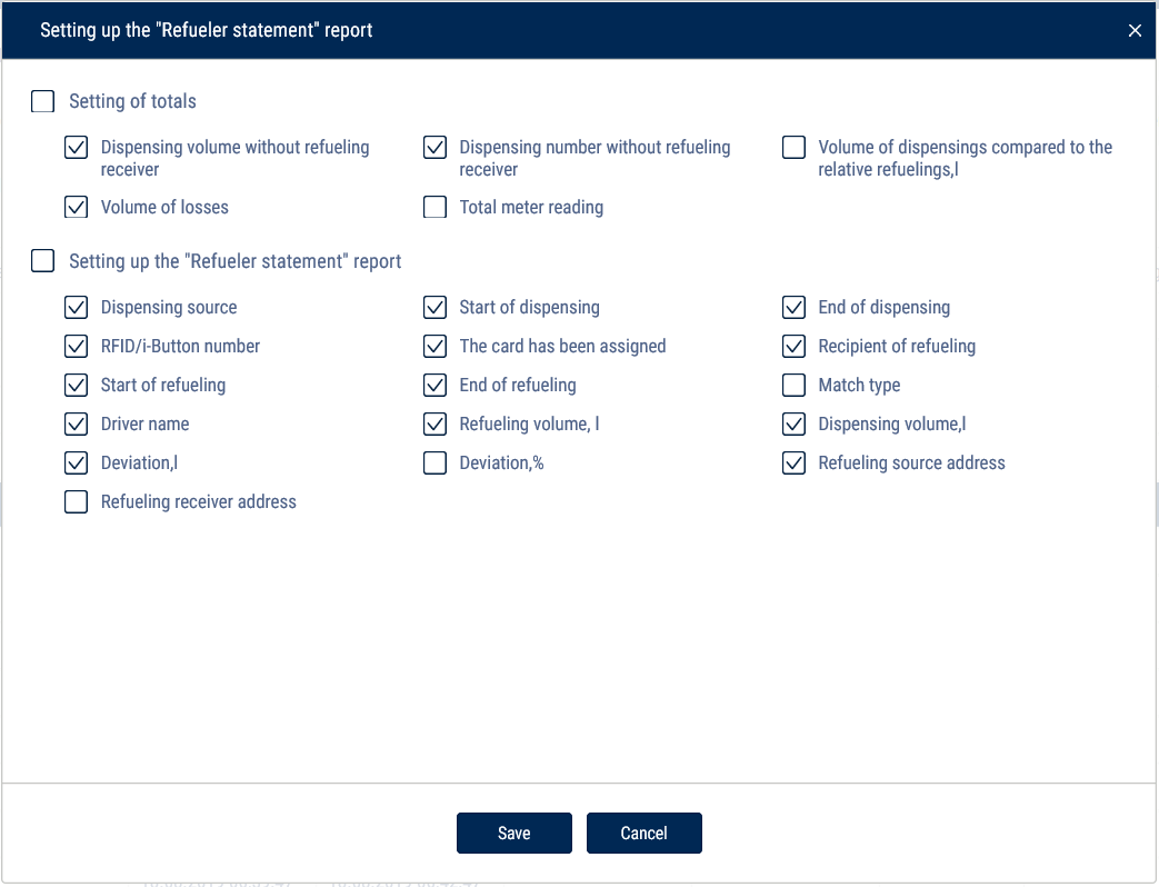 Setting up the «Refueler statement» report 