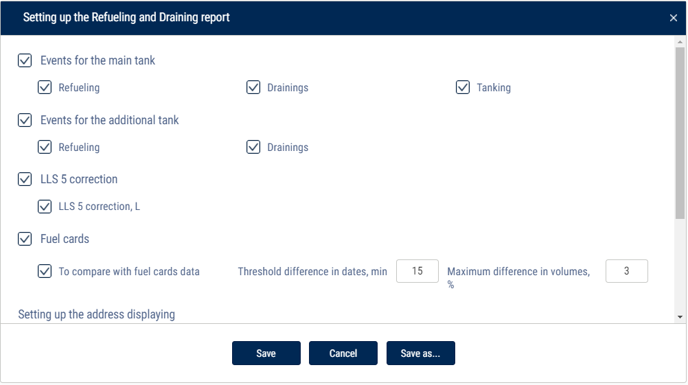 Setting up the Refueling and Draining report 