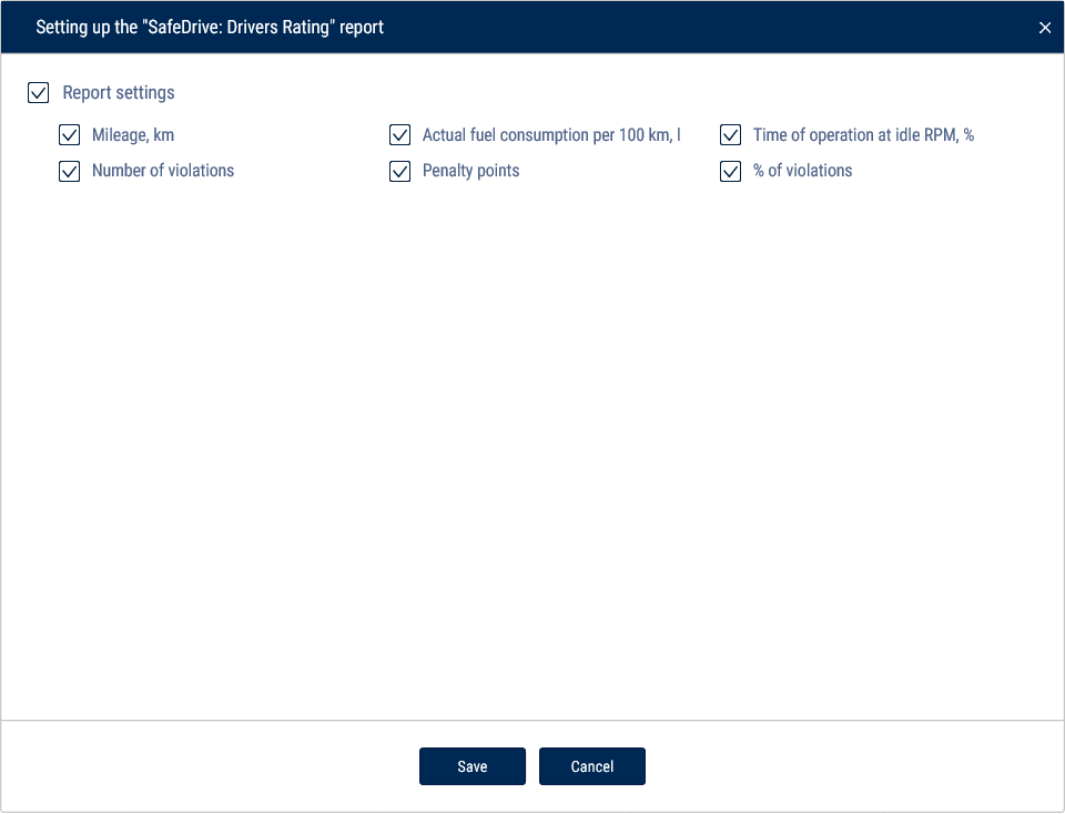  Setting up the “SafeDrive: Drivers rating” report 