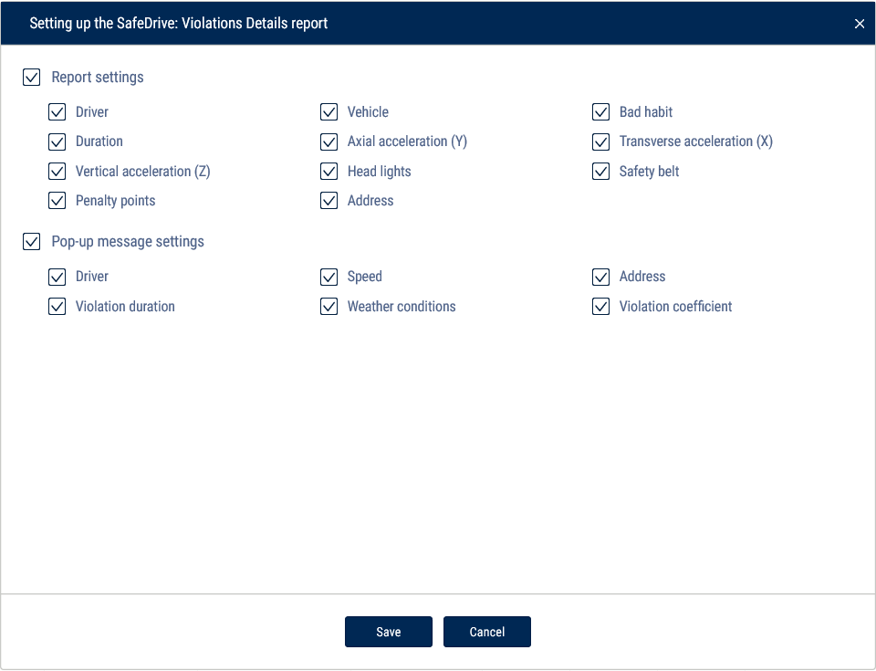  Setting up the “SafeDrive: Violations details” report 