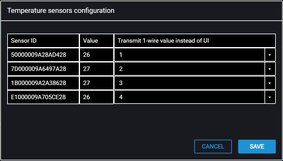 Settings of temperature sensors 