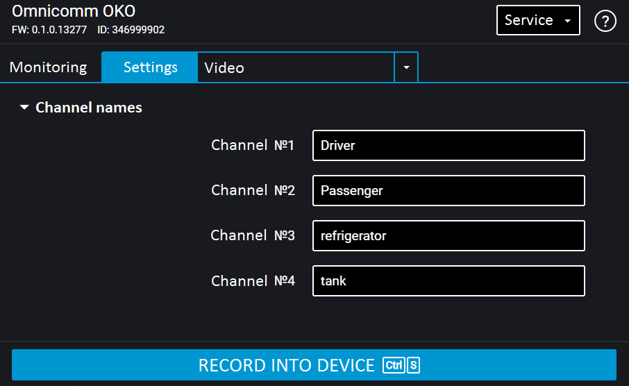 Settings via Omnicomm Configurator 