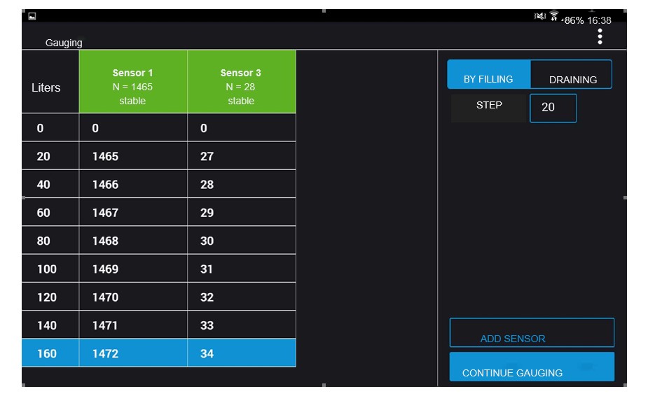 Container gauging on tablet  