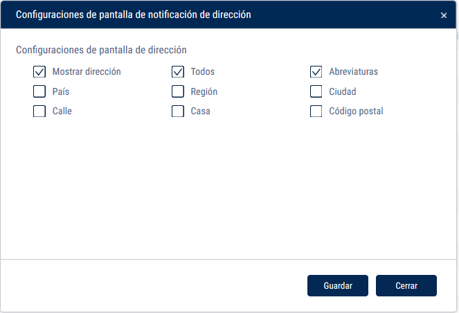 Configuración de visualización de dirección Configuración de visualización de dirección