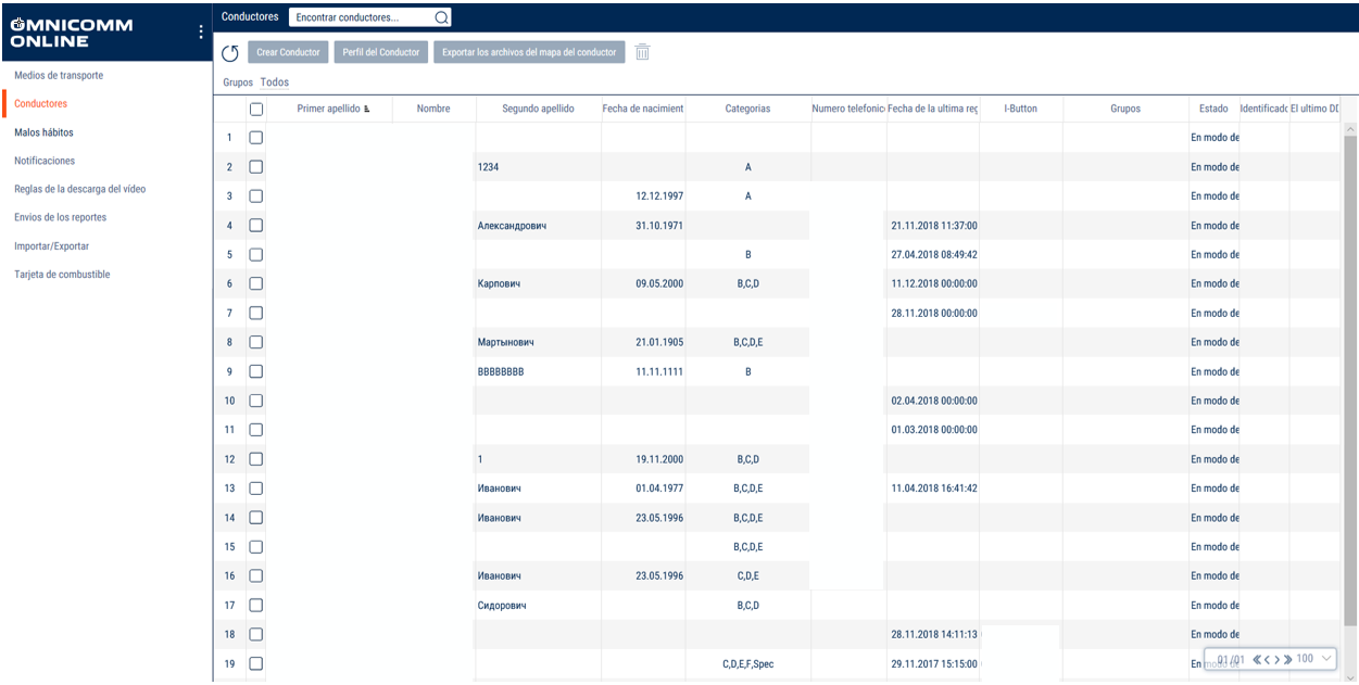 La lista de conductores 