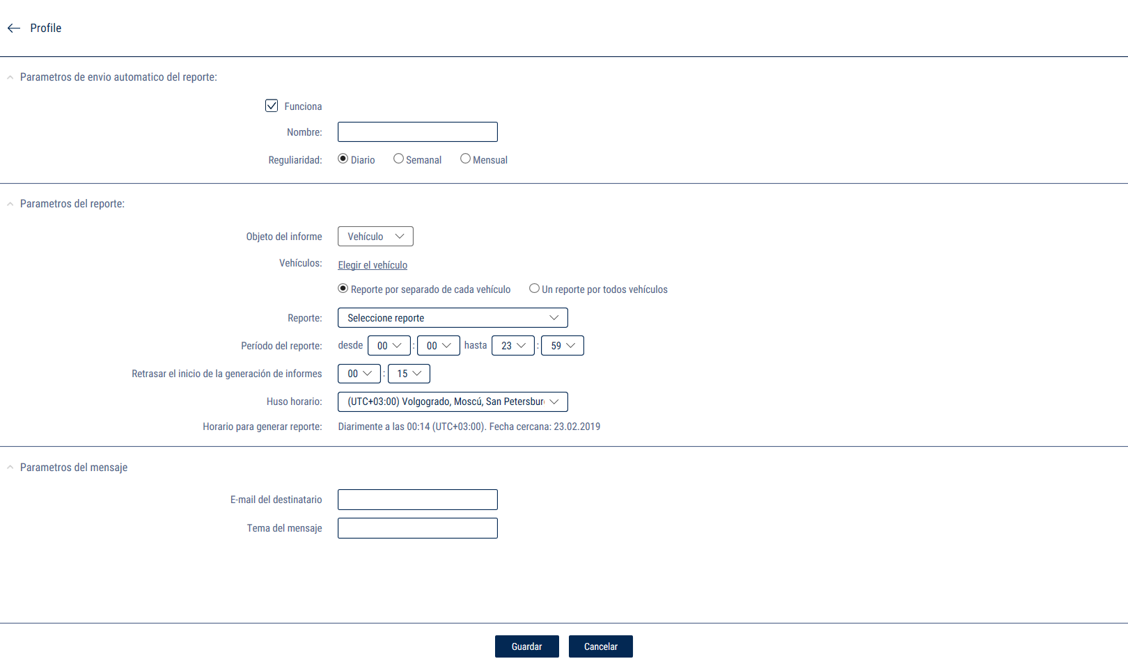 Parámetros de envios de los reportes Parámetros de envios de los reportes