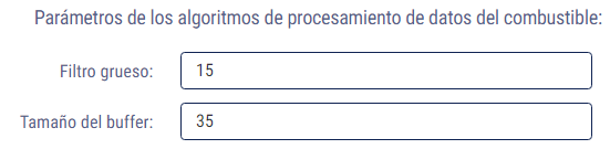 Parámetros de algoritmos de procesamiento de datos de combustible Parámetros de algoritmos de procesamiento de datos de combustible