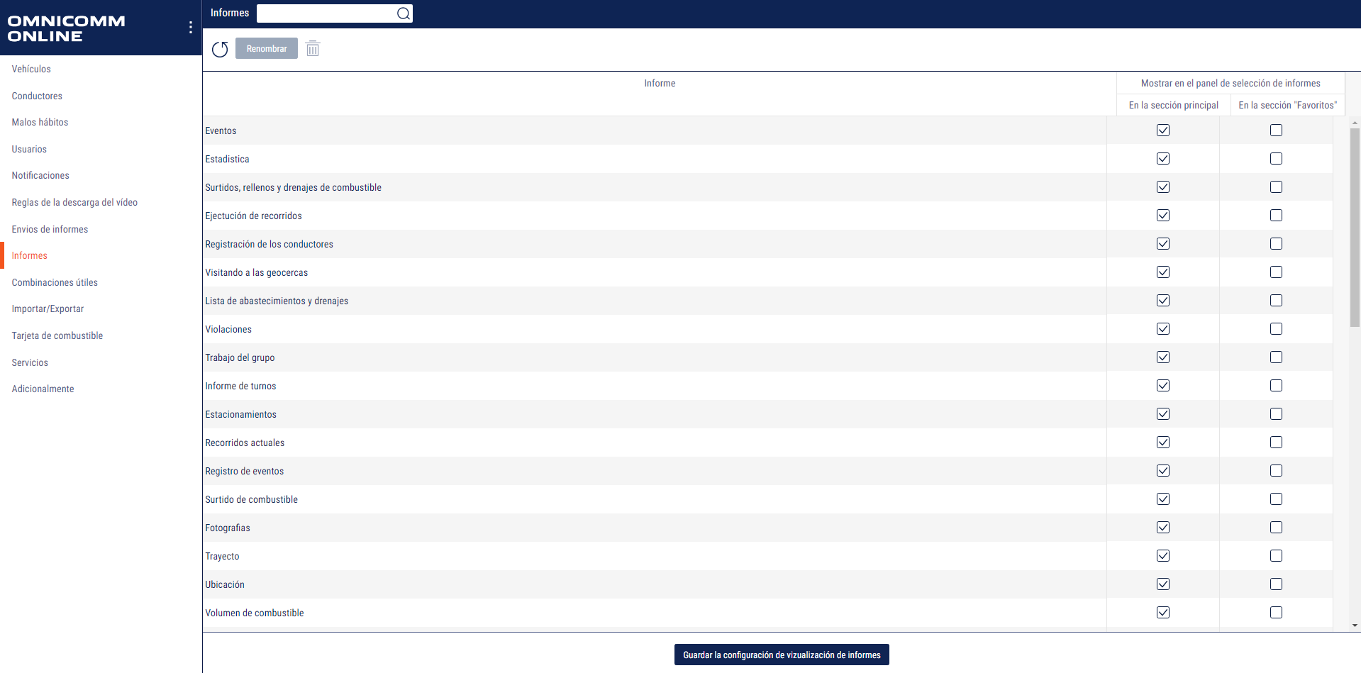 Configuración de presentación de informes 