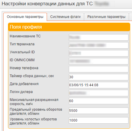 Основные параметры 
