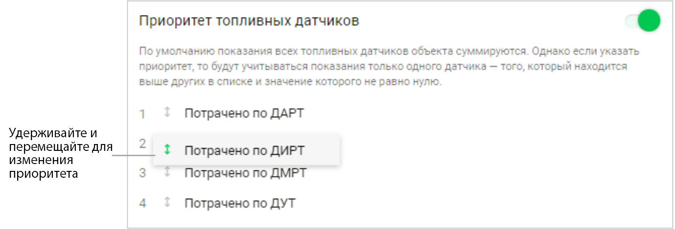 Приоритет топливных датчиков 