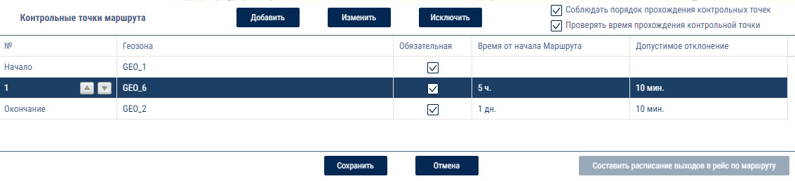 Добавление контрольных точек маршрута 