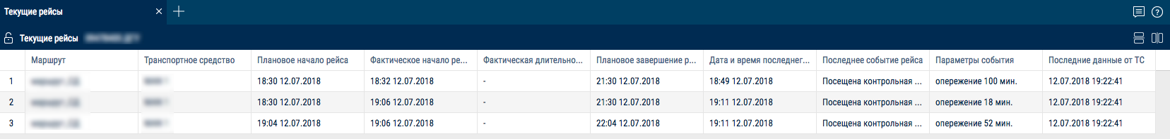 Отчет «Текущие рейсы» 